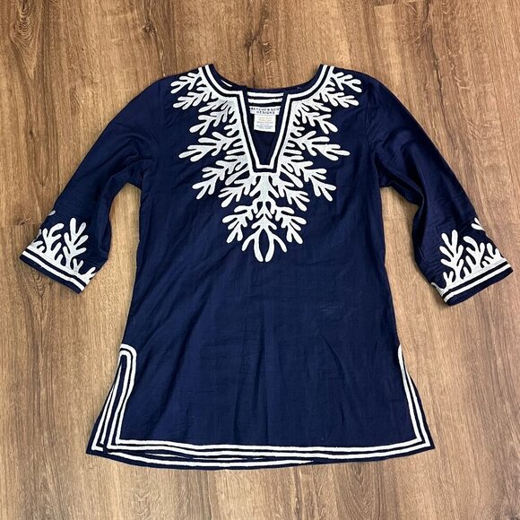 Gretchen Scott Cotton Embroidered Tunic - The Reef Navy Sz XS - Picture 2 of 10